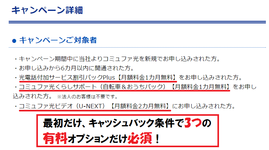 NEXTキャッシュバック条件